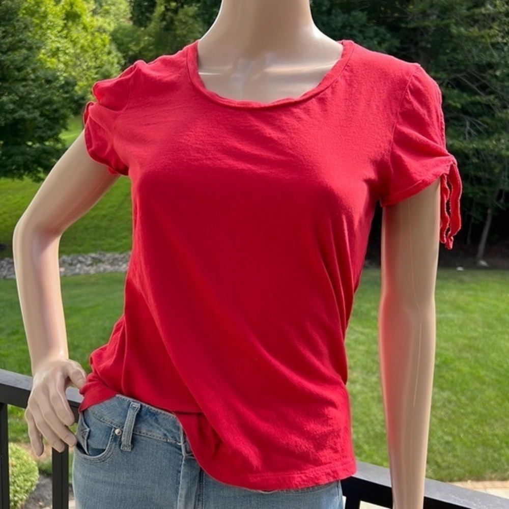 J Crew cute red short sleeveT-shirt with cold shoulder tie detail